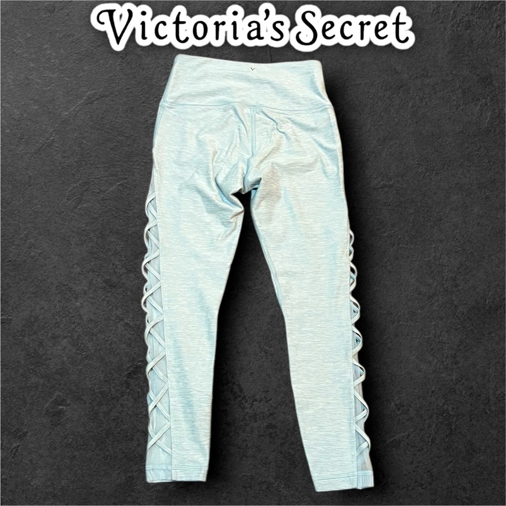 HTF Victoria’s Secret Light Grey Blue Super Soft Leggings with mesh - Picture 6 of 8